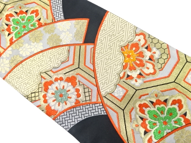 アンティーク　地紙に華紋・古典柄織り出し袋帯（着用可）